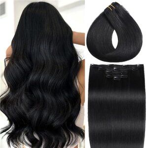 Clip in Hair Extensions Real Human Hair Jet Black Hair Extensions Clip ins Remy